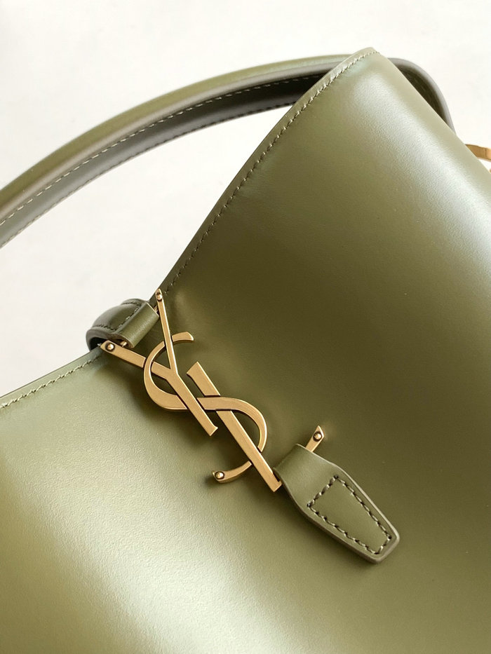 YSL Small Le 37 Leather Bucket Bag Green 749036