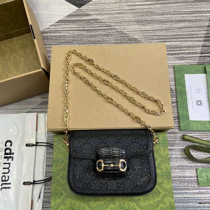 Gucci Horsebit 1955 GG Crystal Mini Bag Black 675801