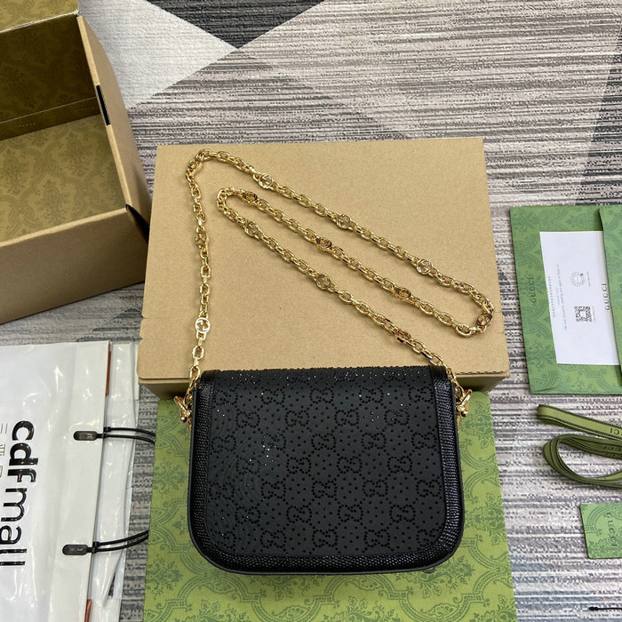 Gucci Horsebit 1955 GG Crystal Mini Bag Black 675801