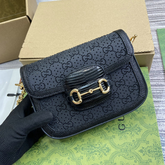 Gucci Horsebit 1955 GG Crystal Mini Bag Black 675801