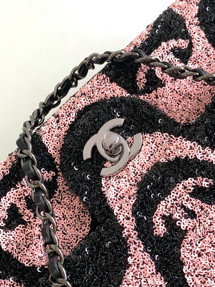 Medium Chanel Sequins Flap Bag Pink AS2425