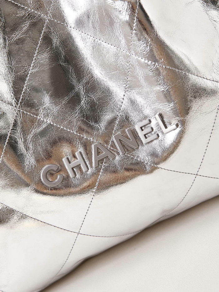 Chanel 22 Handbag AS3261 Metallic Silver