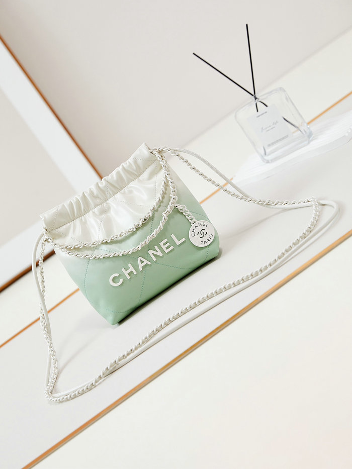 Chanel 22 Mini Handbag AS3980 Green and White