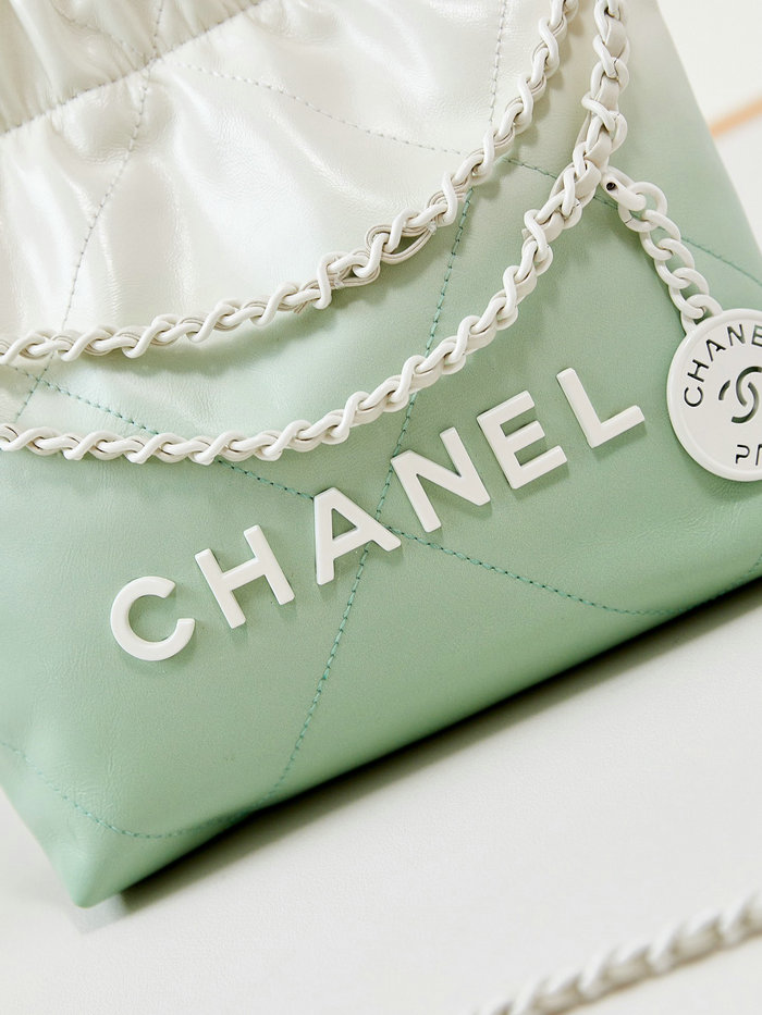 Chanel 22 Mini Handbag AS3980 Green and White