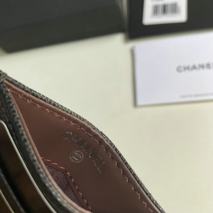 Chanel Grain Calfskin Card Holder Black with Silver AP3595