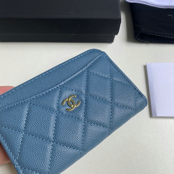 Chanel Grain Calfskin Zip Card Holder AP3179 Blue