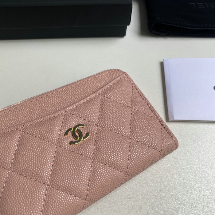 Chanel Grain Calfskin Zip Card Holder AP3179 Pink