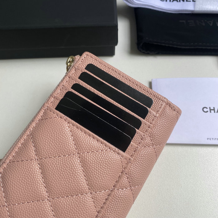 Chanel Grain Calfskin Zip Card Holder AP3179 Pink