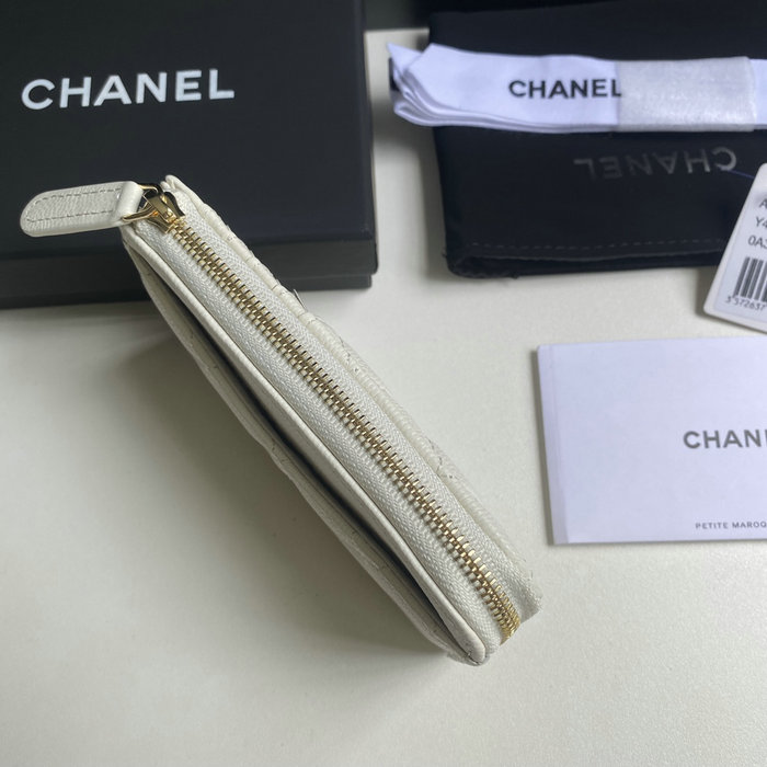 Chanel Grain Calfskin Zip Card Holder AP3179 White