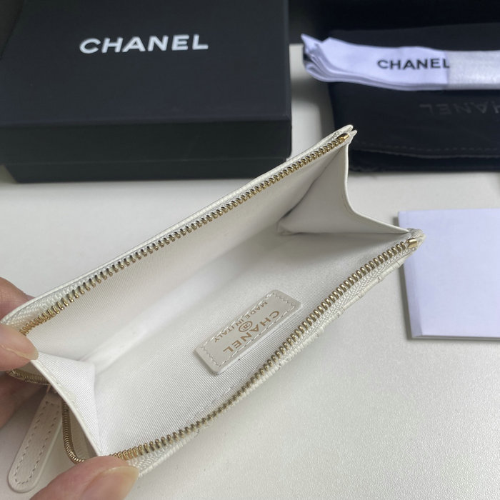 Chanel Grain Calfskin Zip Card Holder AP3179 White