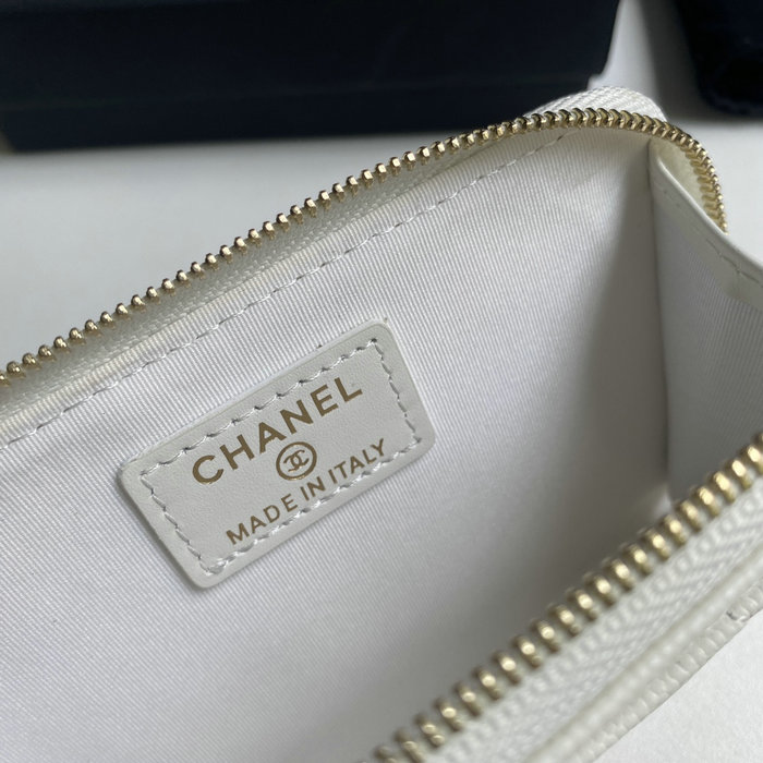 Chanel Grain Calfskin Zip Card Holder AP3179 White