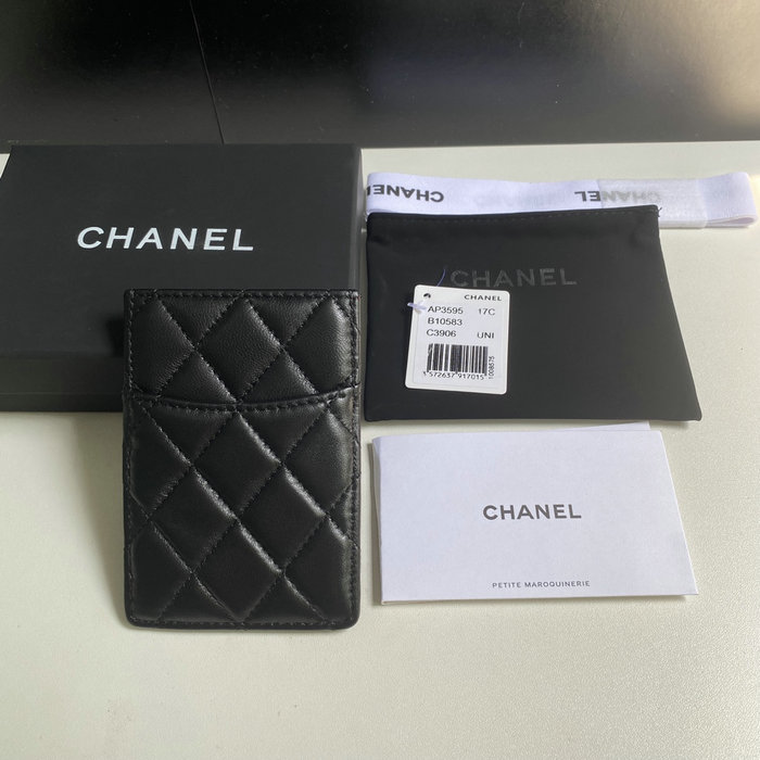 Chanel Lambskin Card Holder Black with Gold AP3595