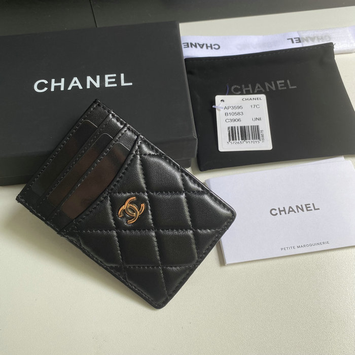 Chanel Lambskin Card Holder Black with Gold AP3595