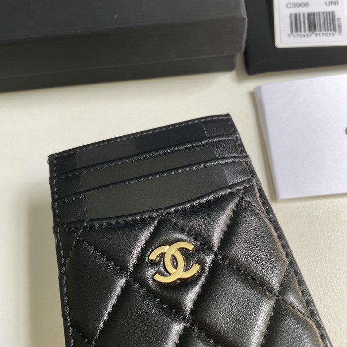 Chanel Lambskin Card Holder Black with Gold AP3595