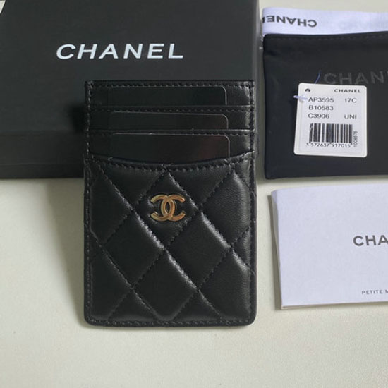 Chanel Lambskin Card Holder Black with Gold AP3595