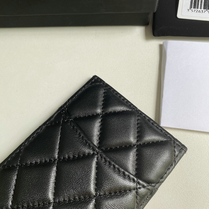 Chanel Lambskin Card Holder Black with Silver AP3595