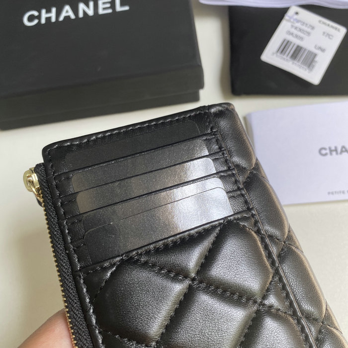 Chanel Lambskin Zip Card Holder Black with Gold AP3179