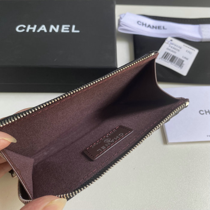 Chanel Lambskin Zip Card Holder Black with Silver AP3179