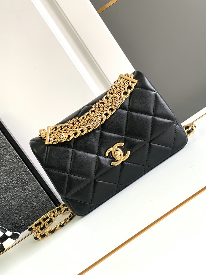 Chanel Logo Chain Handle Flap Bag Black AS4595