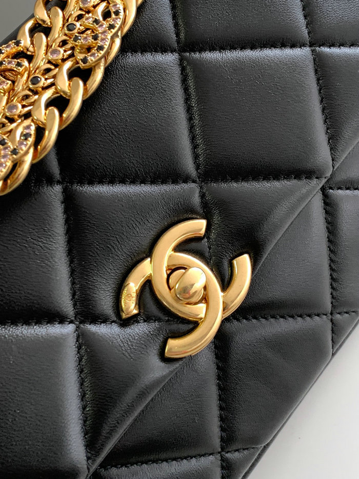 Chanel Logo Chain Handle Flap Bag Black AS4595