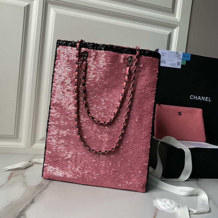 Chanel Sequins Shopping Bag Dark Pink AS4856