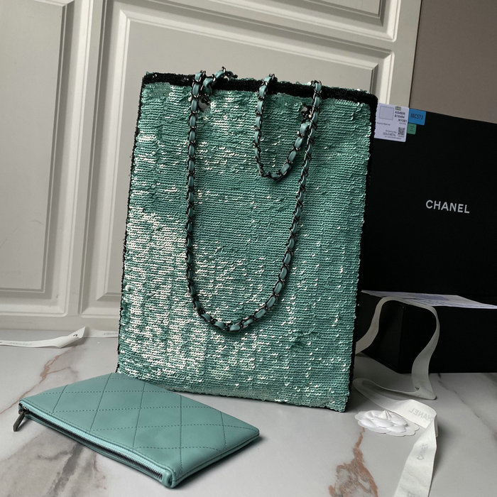 Chanel Sequins Shopping Bag Green AS4856