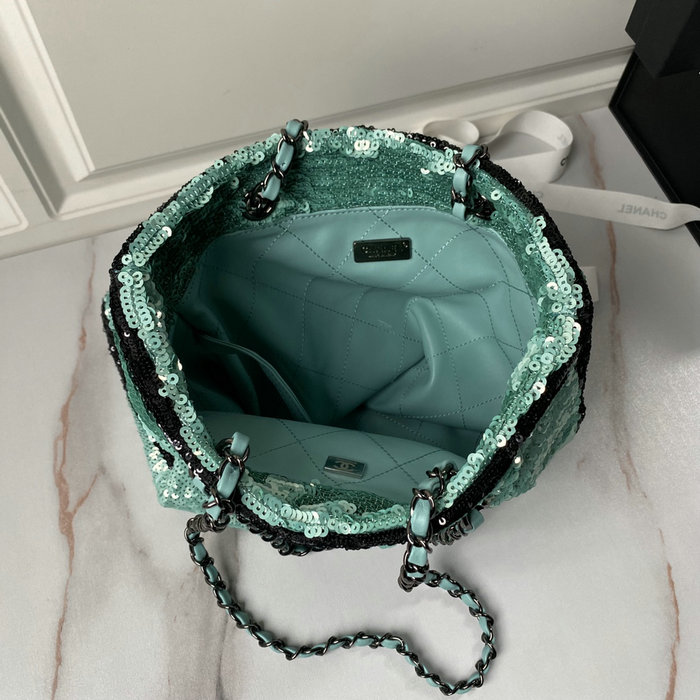 Chanel Sequins Shopping Bag Green AS4856