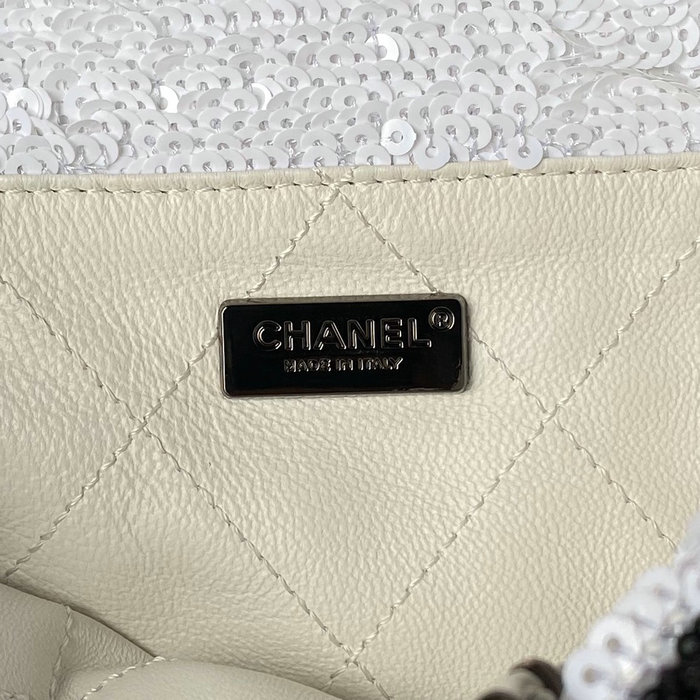 Chanel Sequins Shopping Bag White AS4856