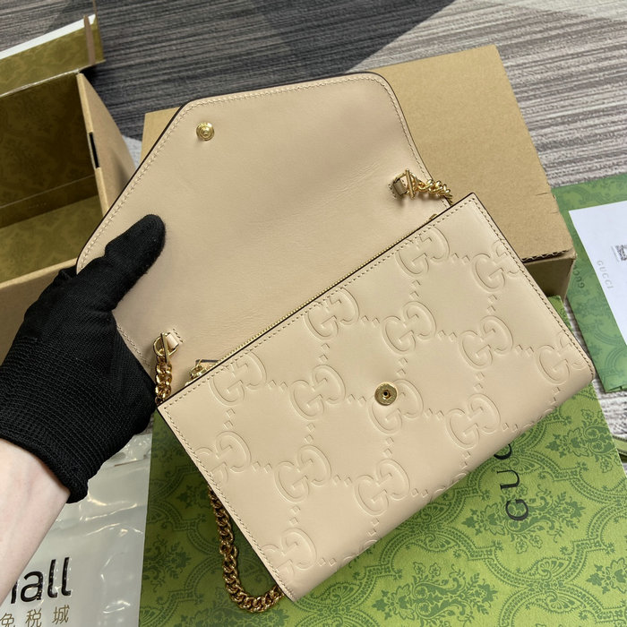 Gucci GG Leather Chain Wallet Beige 781555