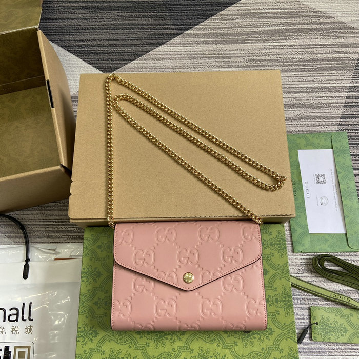 Gucci GG Leather Chain Wallet Rose 781555