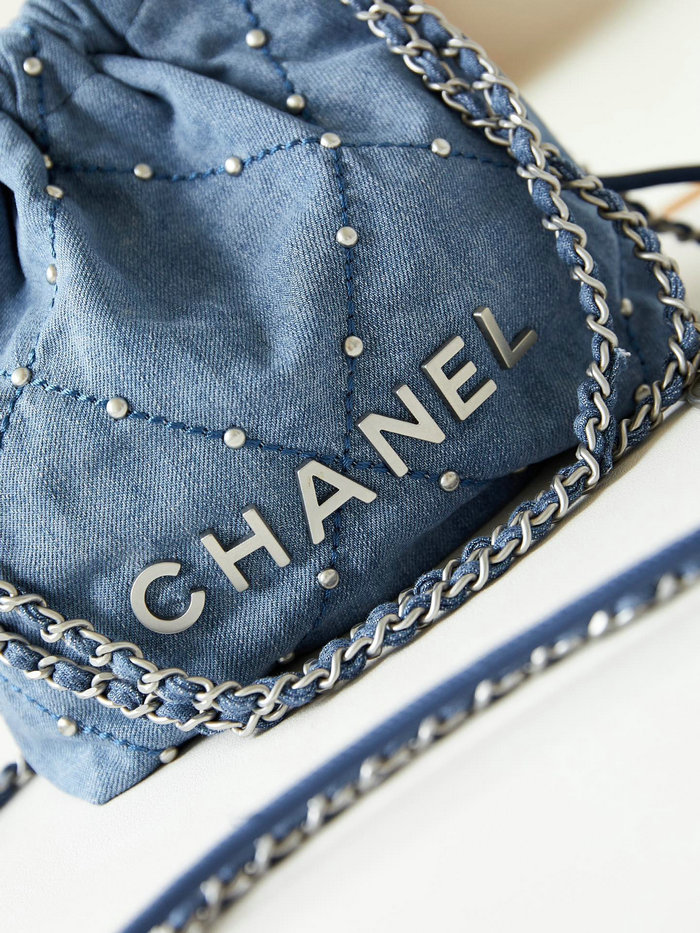 Mini Chanel 22 Denim Handbag Blue AS3980