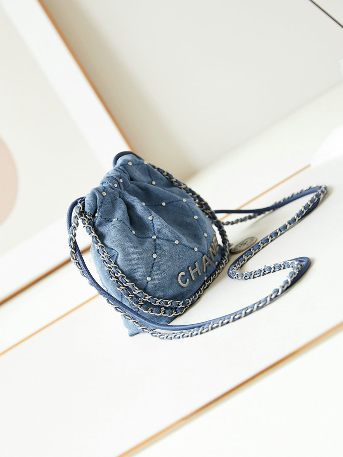 Mini Chanel 22 Denim Handbag Blue AS3980