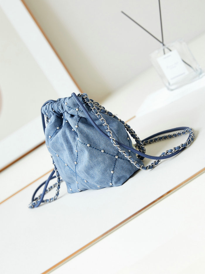 Mini Chanel 22 Denim Handbag Blue AS3980