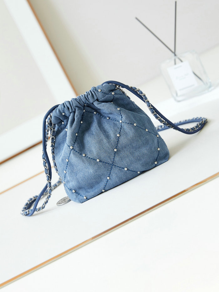 Mini Chanel 22 Denim Handbag Blue AS3980