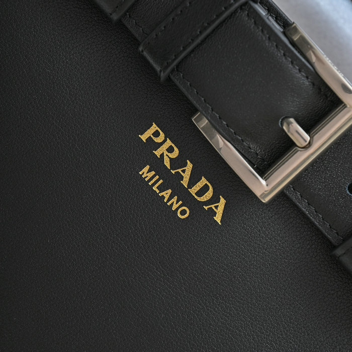 Prada Buckle Medium Leather Handbag Black 1BA434