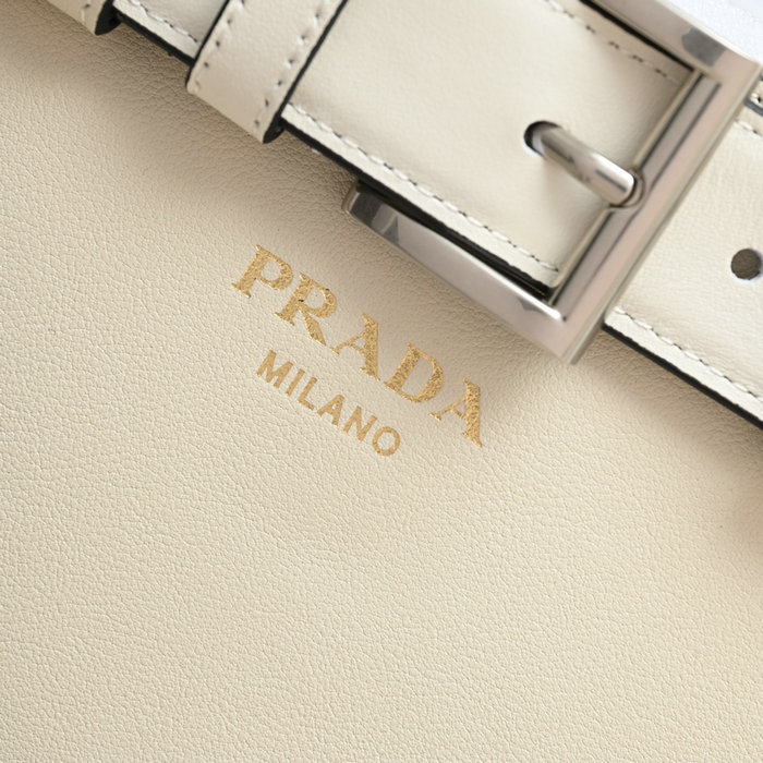 Prada Buckle Medium Leather Handbag White 1BA434