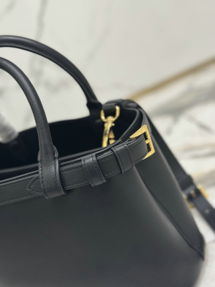 Prada Buckle Small Leather Handbag Black 1BA418