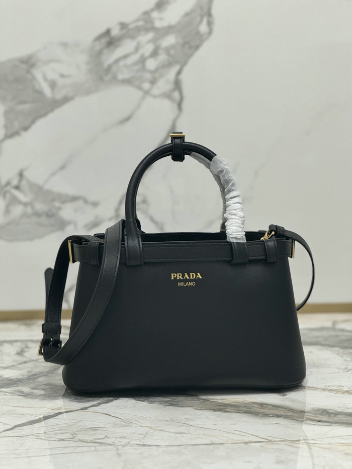 Prada Buckle Small Leather Handbag Black 1BA418