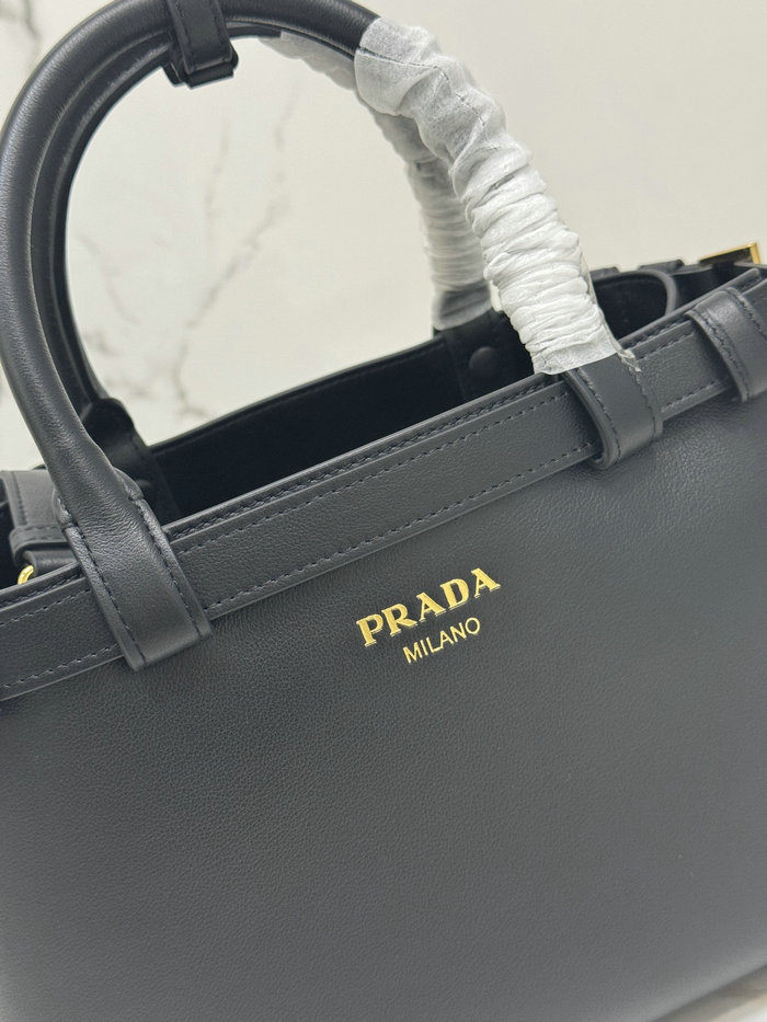 Prada Buckle Small Leather Handbag Black 1BA418