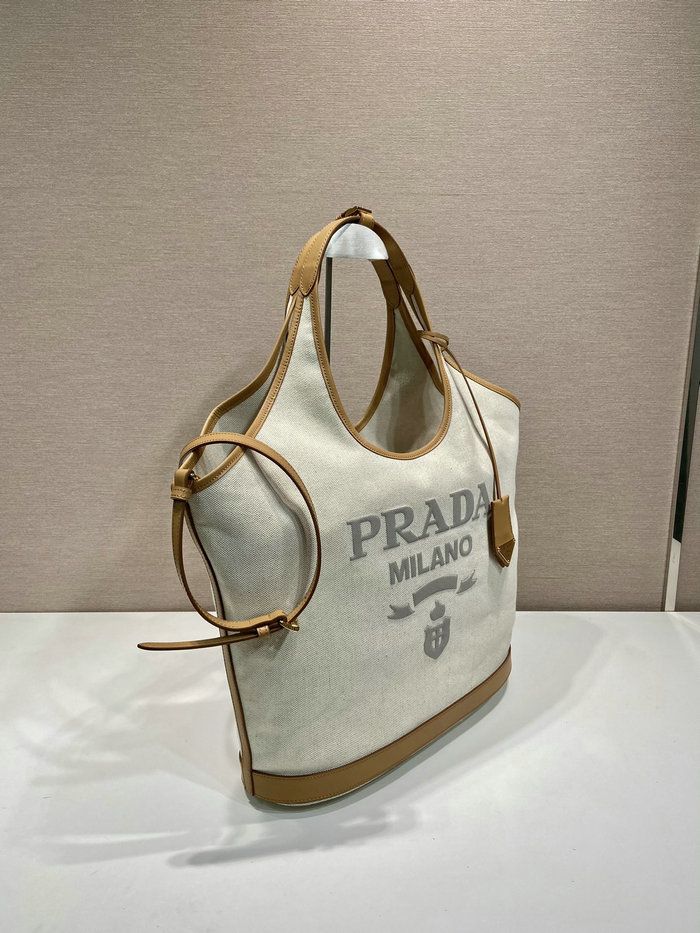 Prada Large linen blend and leather tote bag 1BG472