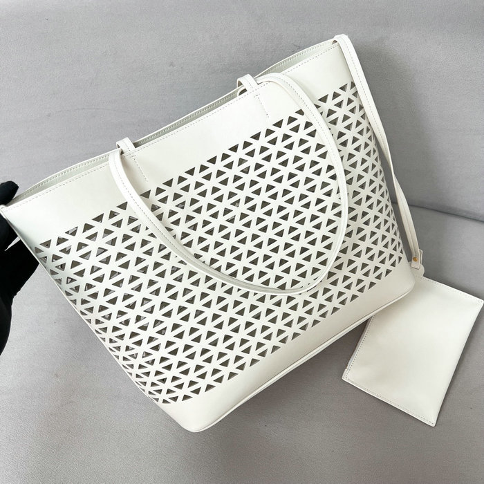 Prada Large perforated leather tote bag 1BG503 White