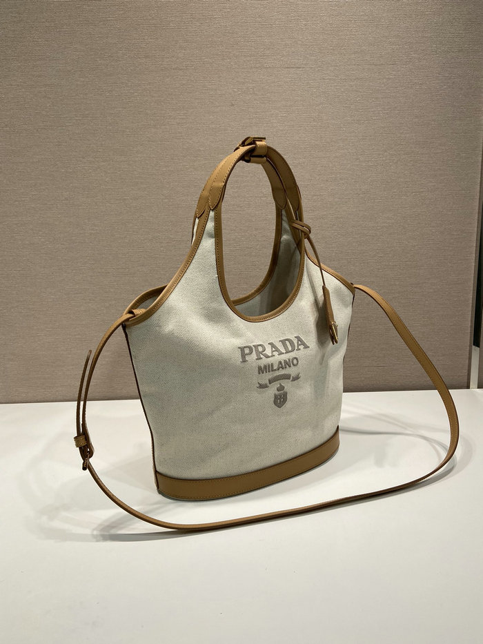 Prada Medium linen blend and leather tote bag 1BG471