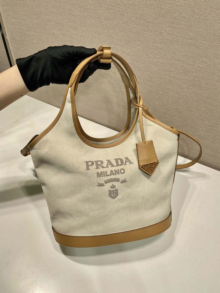 Prada Medium linen blend and leather tote bag 1BG471