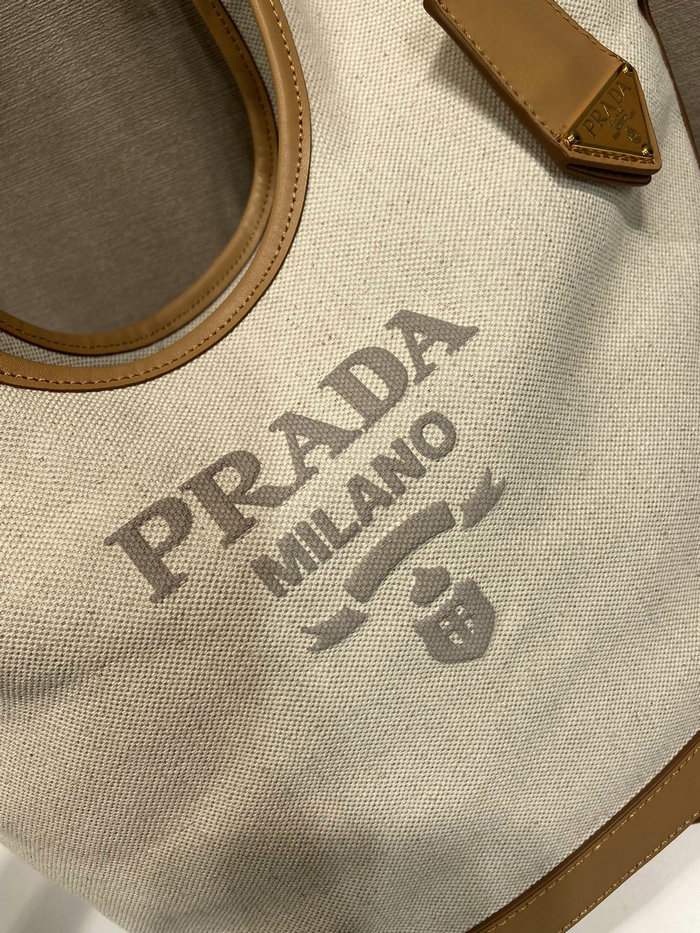 Prada Medium linen blend and leather tote bag 1BG471