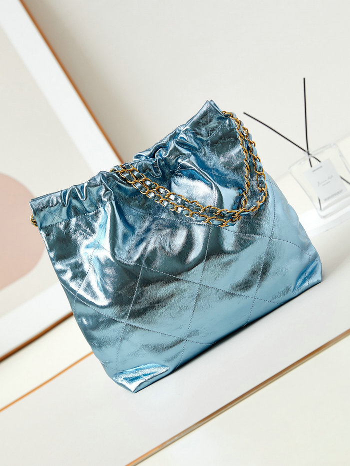 Small Chanel 22 Handbag AS3260 Metallic Blue