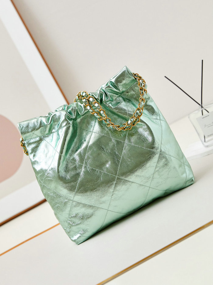 Small Chanel 22 Handbag AS3260 Metallic Green