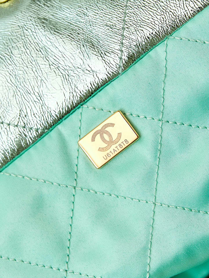 Small Chanel 22 Handbag AS3260 Metallic Green