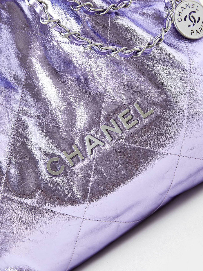 Small Chanel 22 Handbag AS3260 Metallic Purple