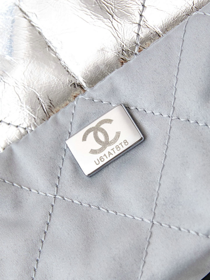 Small Chanel 22 Handbag AS3260 Metallic Silver