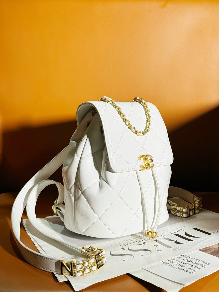 Chanel Lambskin Backpack White AS4866